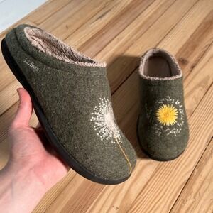 LL Bean Daybreak Scuffs Olive Green Dandelion Wool Clog Slippers Womens 11